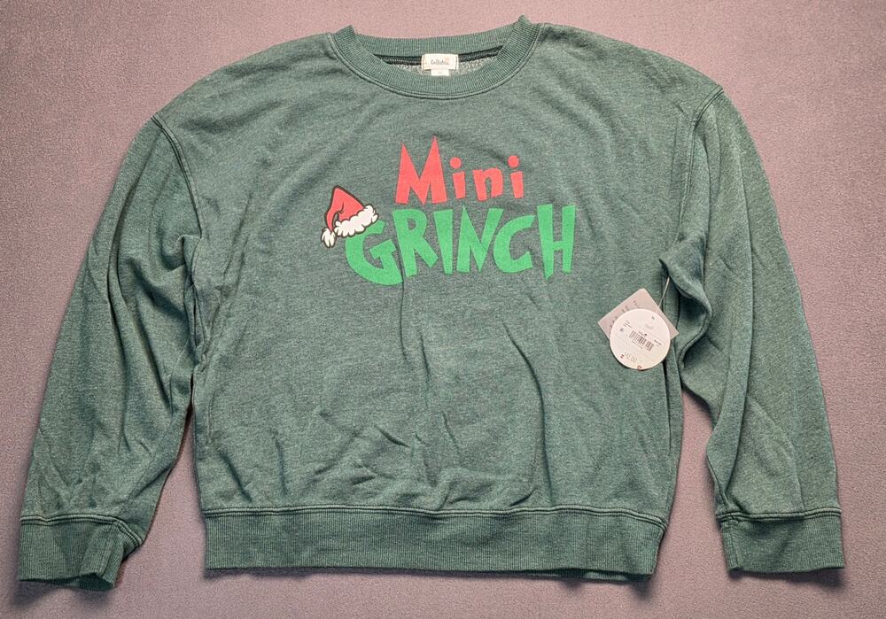 The Grinch Girls Size 11/12 Mini Grinch Christmas Sweatshirt Green Pullover Crew
